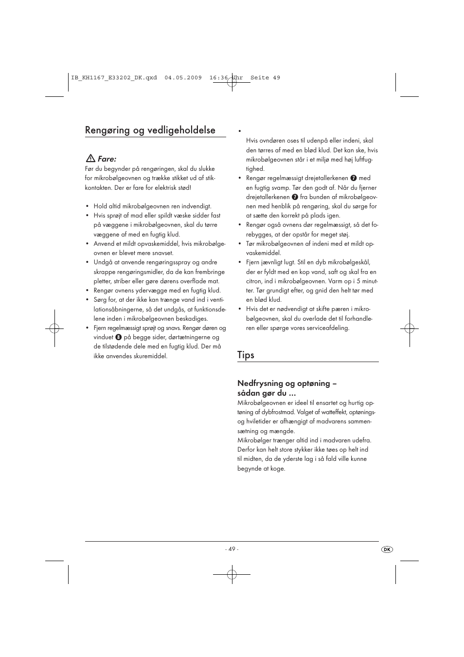 Rengøring og vedligeholdelse, Tips | Kompernass KH 1167 User Manual | Page 51 / 65