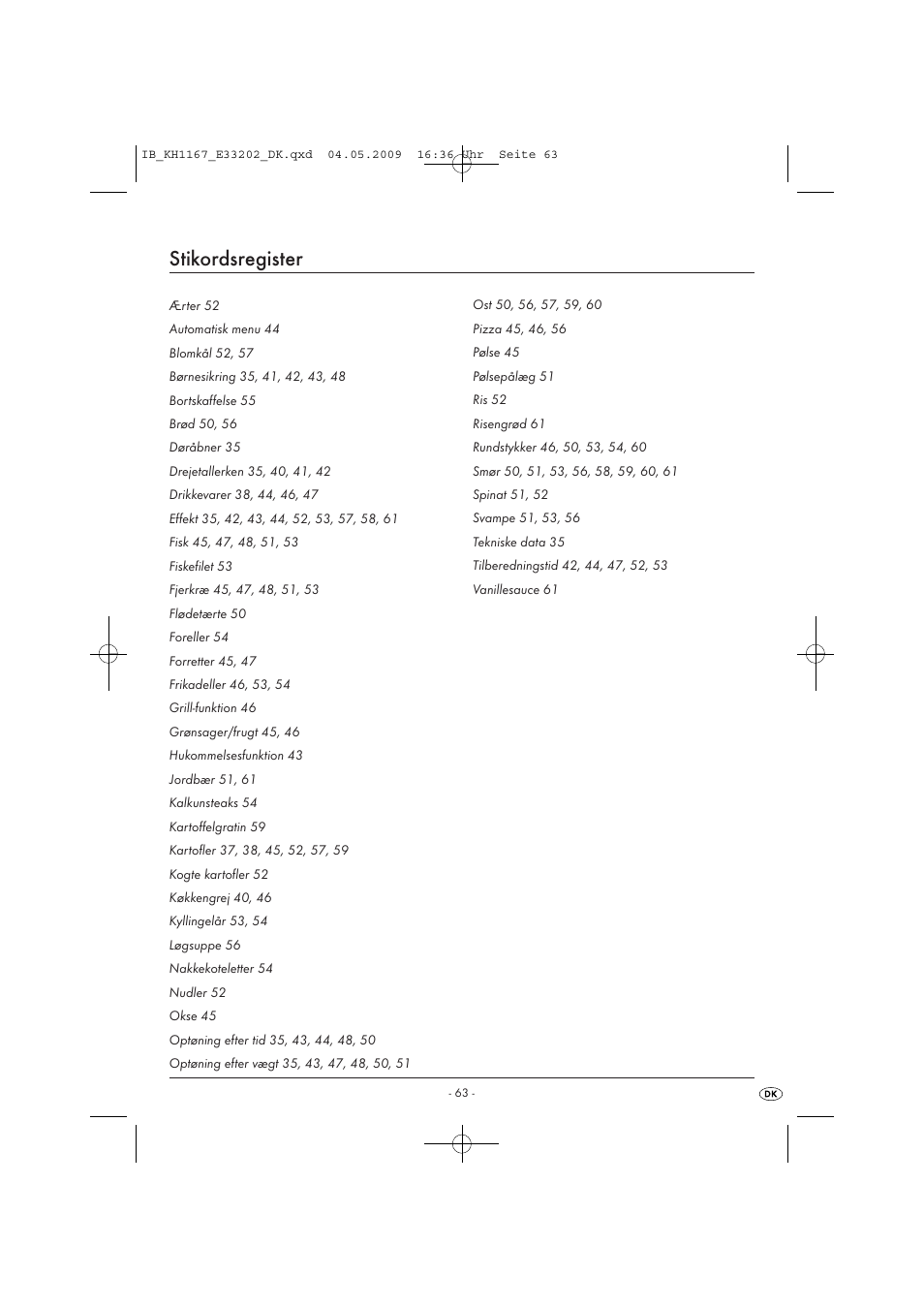 Stikordsregister | Kompernass KH 1167 User Manual | Page 65 / 65