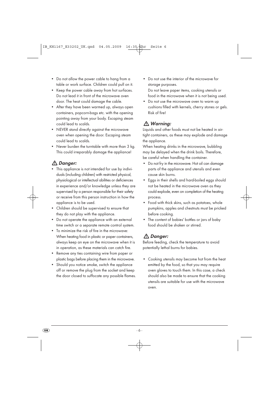 Danger, Warning | Kompernass KH 1167 User Manual | Page 8 / 65