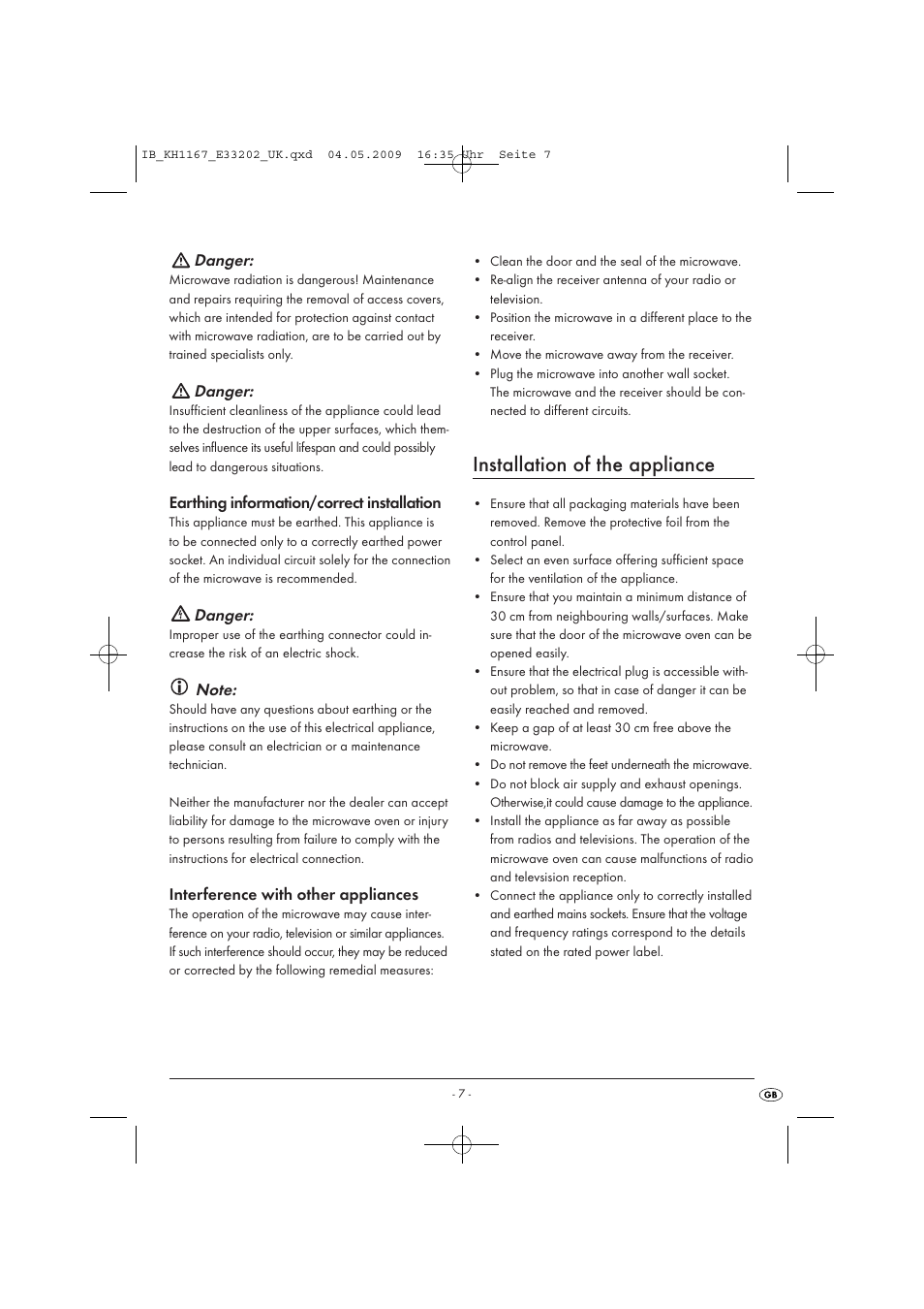 Installation of the appliance | Kompernass KH 1167 User Manual | Page 9 / 65