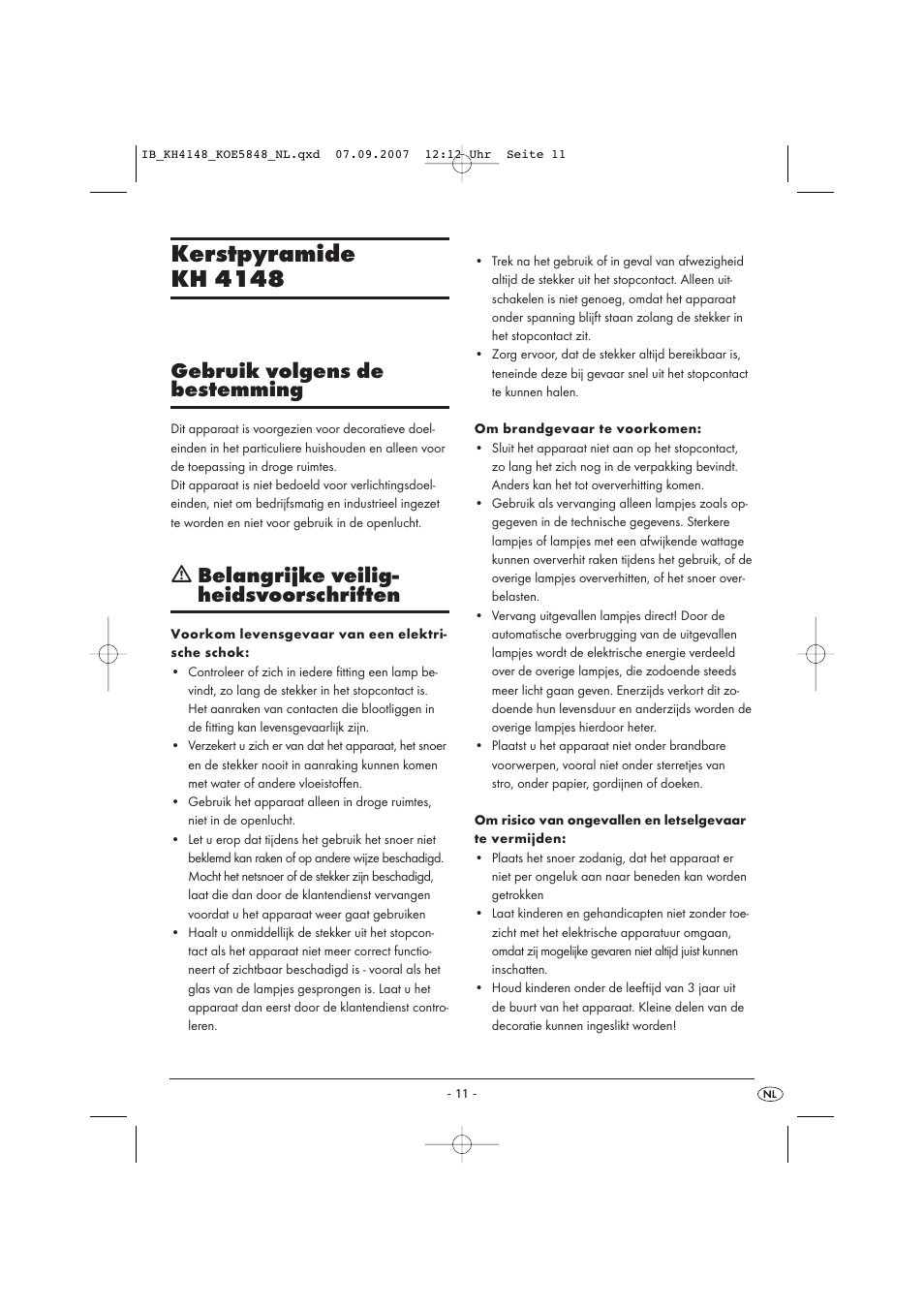 Kerstpyramide kh 4148, Gebruik volgens de bestemming, Ƽ belangrijke veilig- heidsvoorschriften | Kompernass Christmas Pyramid KH 4148 User Manual | Page 11 / 34