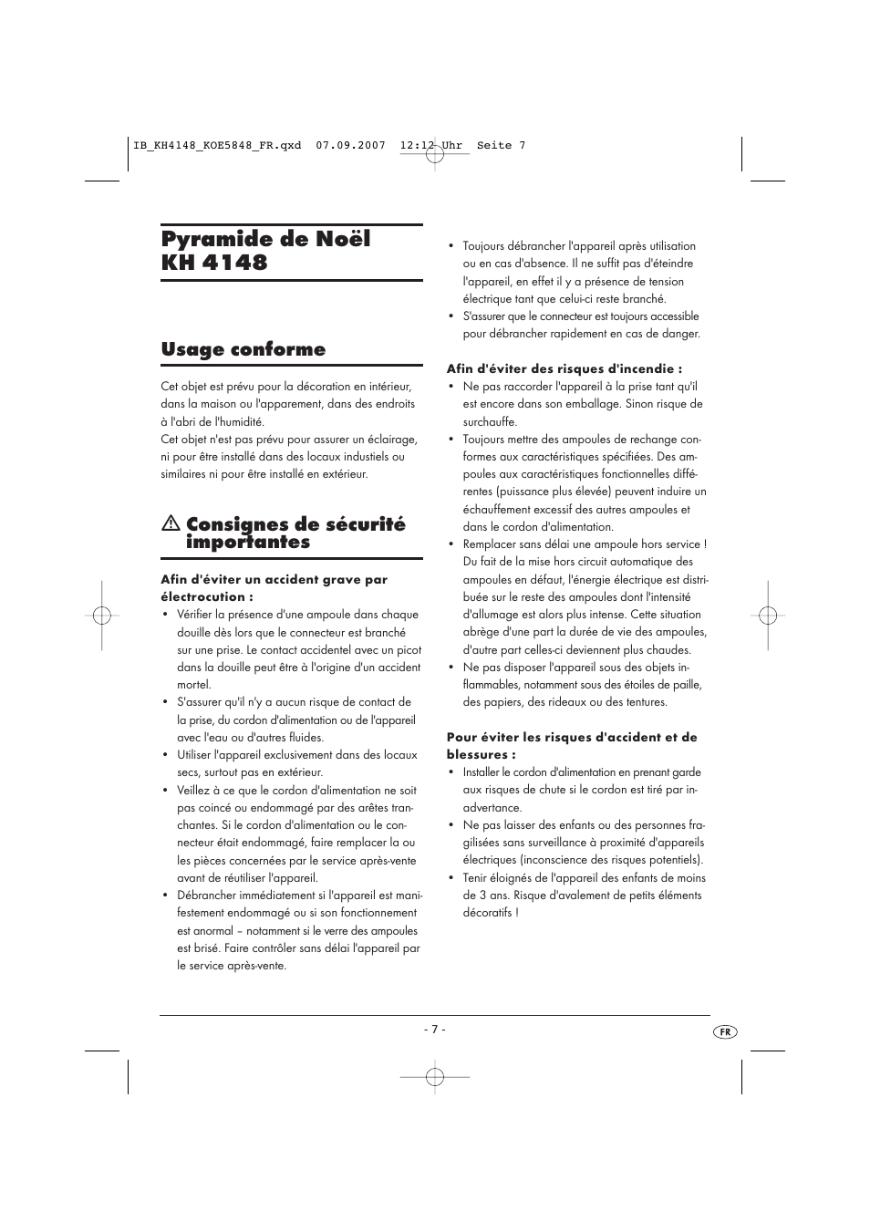 Pyramide de noël kh 4148, Usage conforme, Ƽ consignes de sécurité importantes | Kompernass Christmas Pyramid KH 4148 User Manual | Page 7 / 34