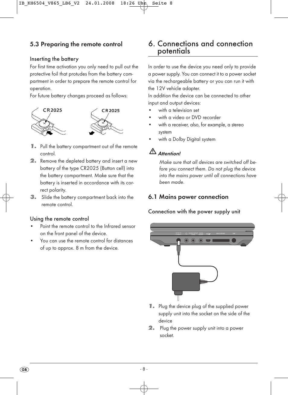 Connections and connection potentials | Kompernass KH 6504 User Manual | Page 10 / 41