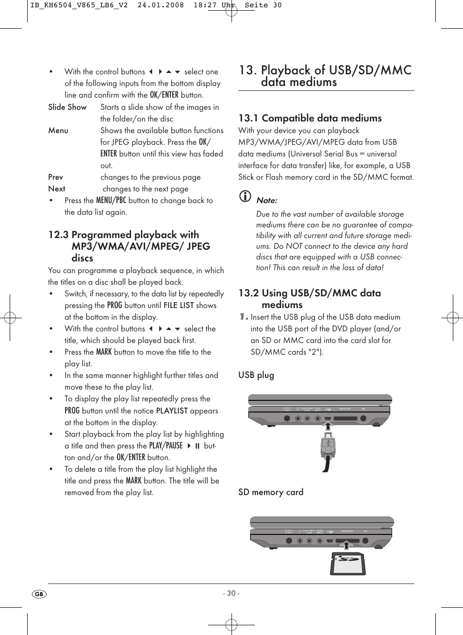 Playback of usb/sd/mmc data mediums | Kompernass KH 6504 User Manual | Page 32 / 41