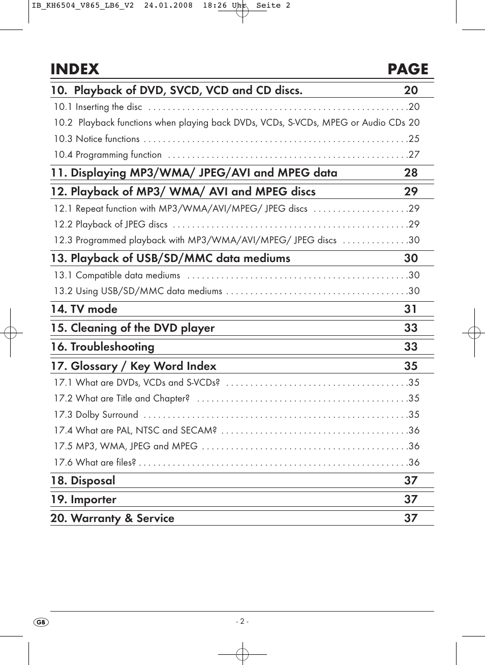 Index page | Kompernass KH 6504 User Manual | Page 4 / 41