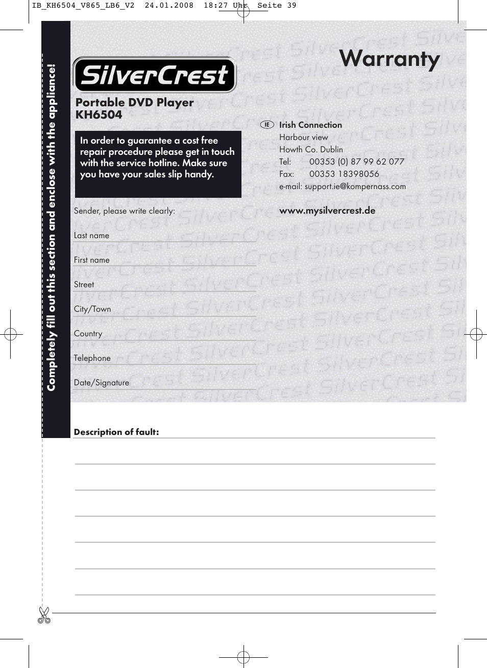 Warranty | Kompernass KH 6504 User Manual | Page 41 / 41