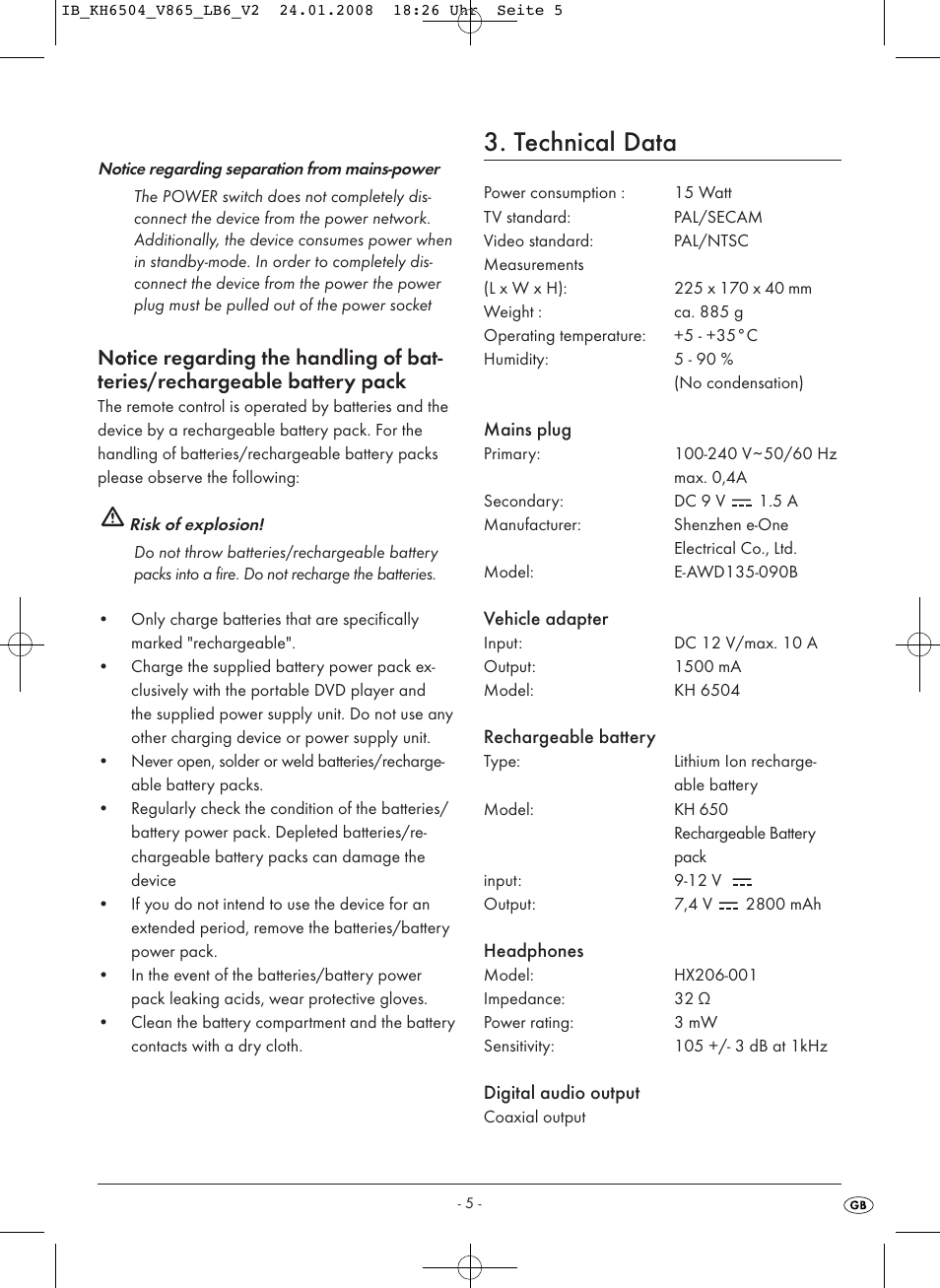 Technical data | Kompernass KH 6504 User Manual | Page 7 / 41