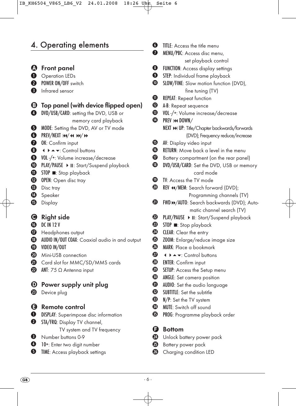 Operating elements | Kompernass KH 6504 User Manual | Page 8 / 41