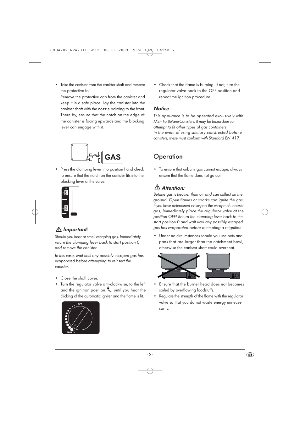 Operation | Kompernass CAMPING STOVE KH4202 User Manual | Page 7 / 17