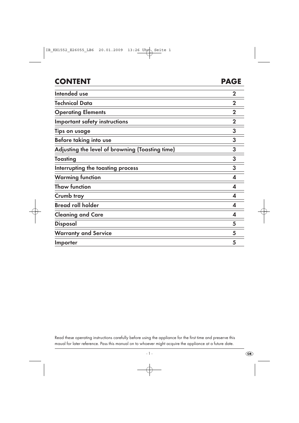 Content page | Kompernass KH 1552 User Manual | Page 3 / 7