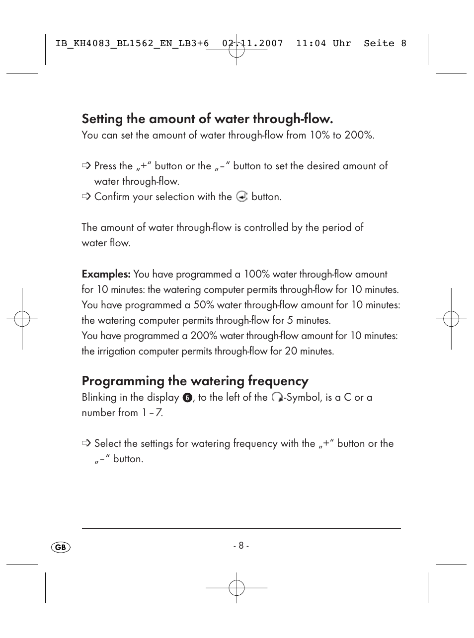 Setting the amount of water through-flow, Programming the watering frequency | Kompernass KH 4083 User Manual | Page 10 / 38