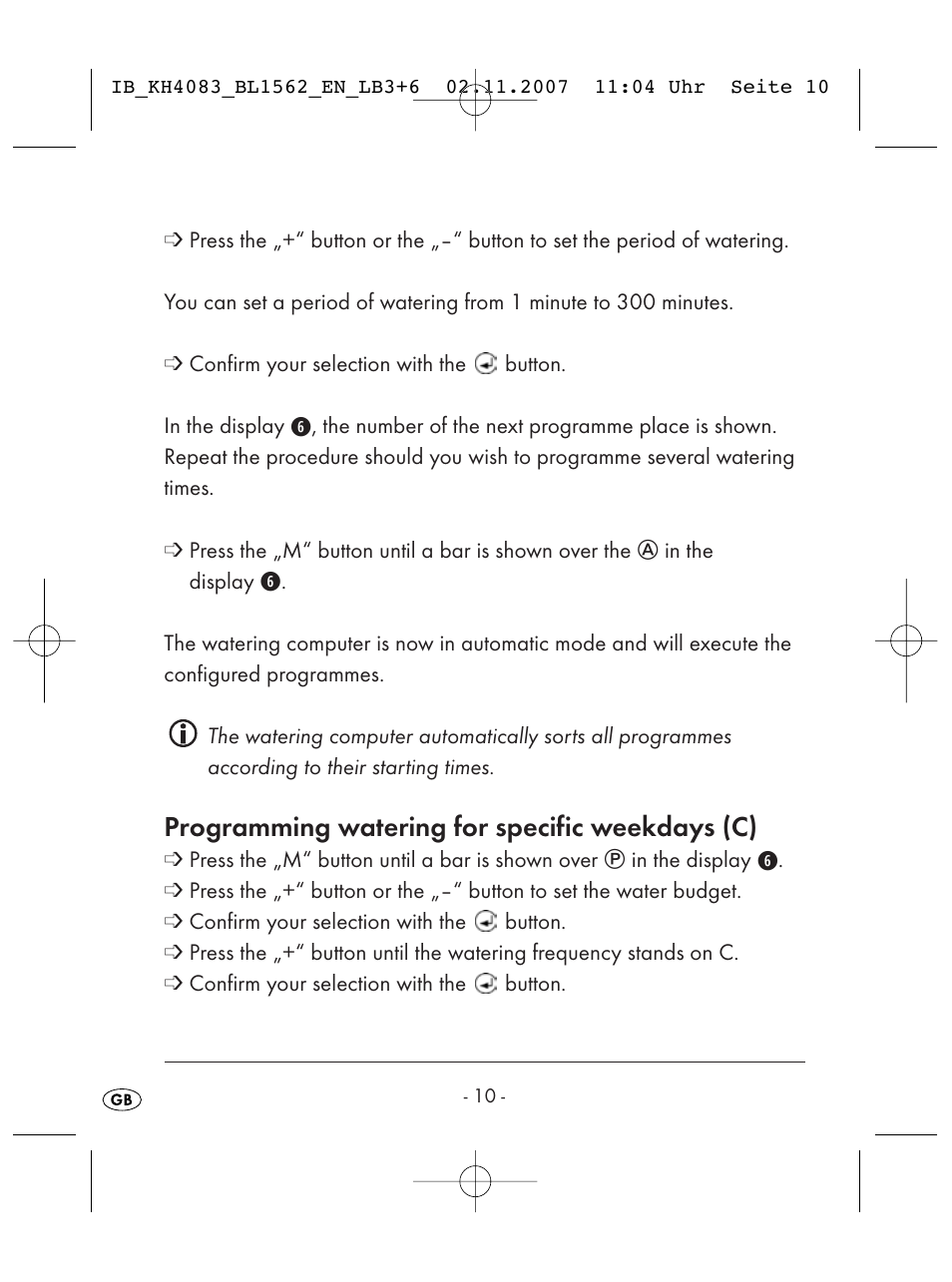 Programming watering for specific weekdays (c) | Kompernass KH 4083 User Manual | Page 12 / 38