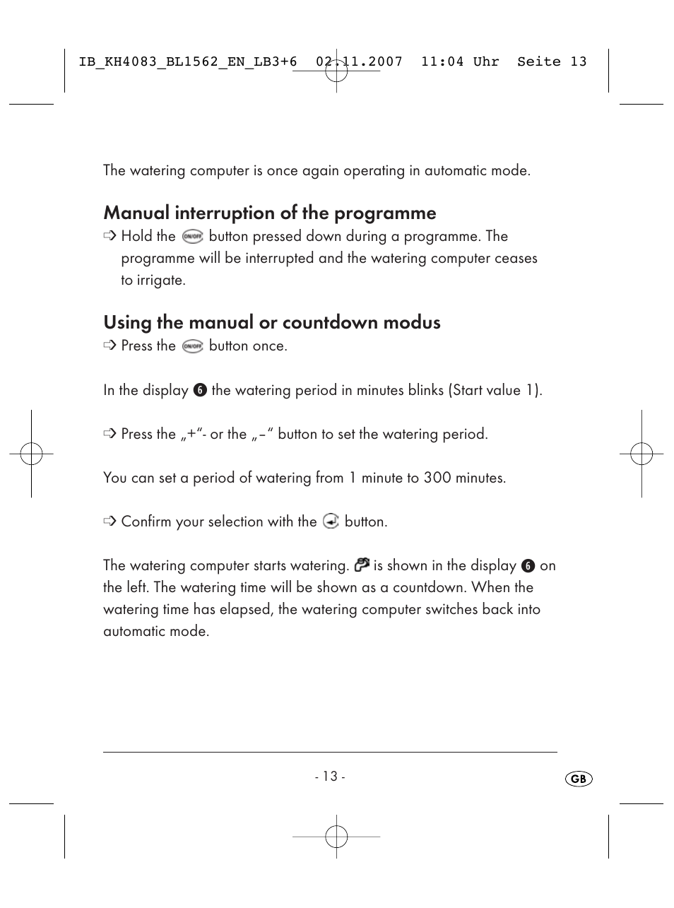 Manual interruption of the programme, Using the manual or countdown modus | Kompernass KH 4083 User Manual | Page 15 / 38