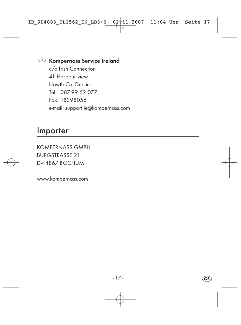 Importer | Kompernass KH 4083 User Manual | Page 19 / 38