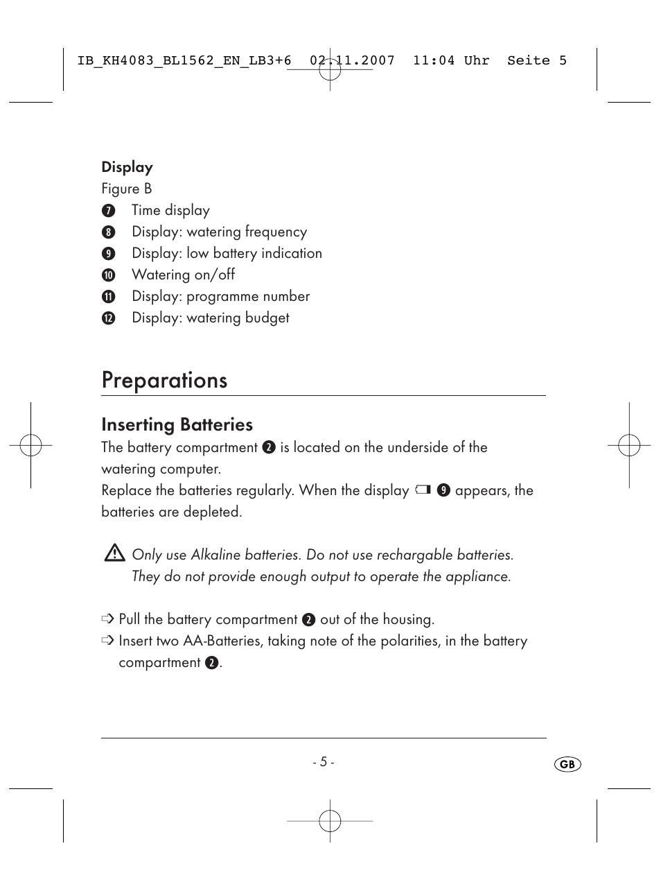 Preparations, Inserting batteries | Kompernass KH 4083 User Manual | Page 7 / 38