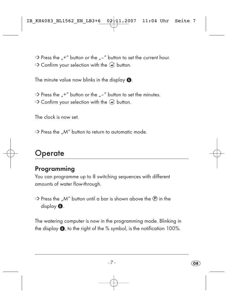 Operate, Programming | Kompernass KH 4083 User Manual | Page 9 / 38