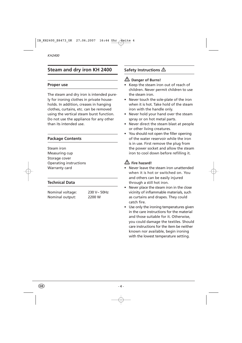 Steam and dry iron kh 2400 | Kompernass KH 2400 User Manual | Page 6 / 13