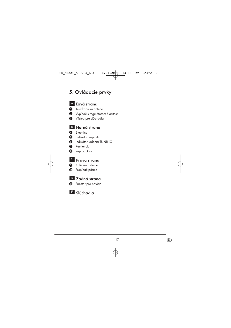 Ovládacie prvky | Kompernass KH224-1/08-V2 User Manual | Page 21 / 26