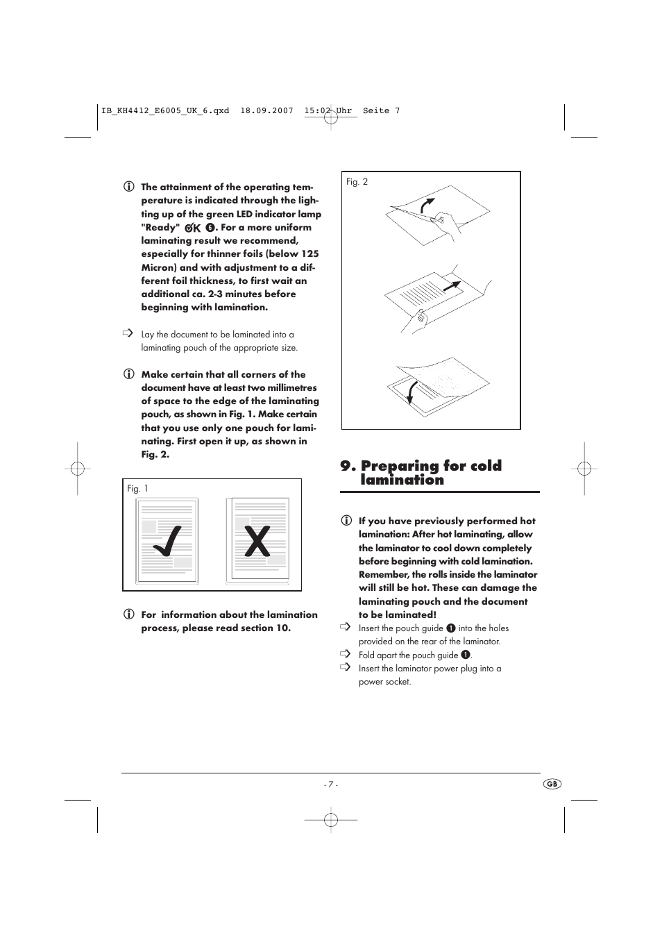 Preparing for cold lamination | Kompernass KH 4412 User Manual | Page 7 / 10