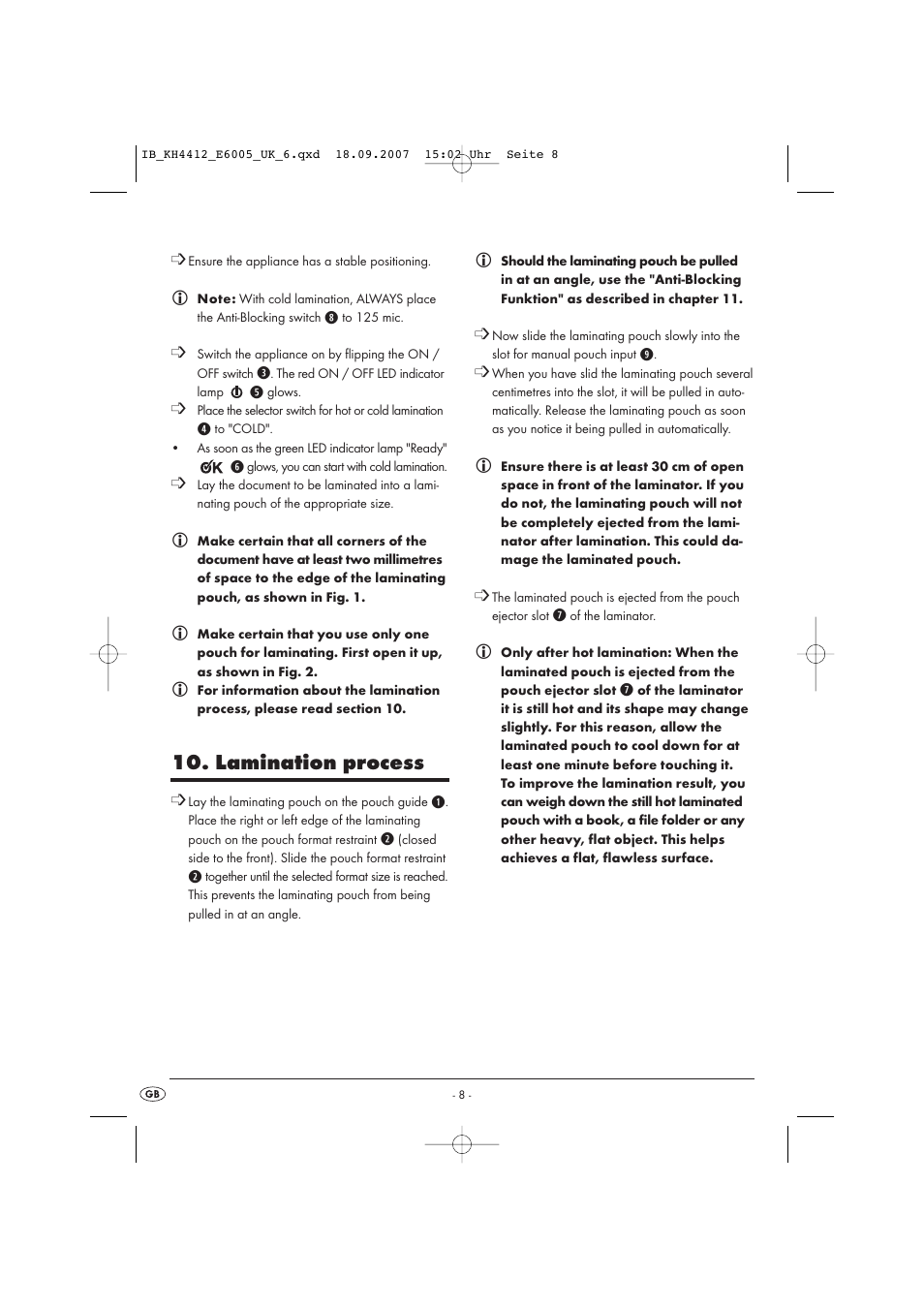 Lamination process | Kompernass KH 4412 User Manual | Page 8 / 10