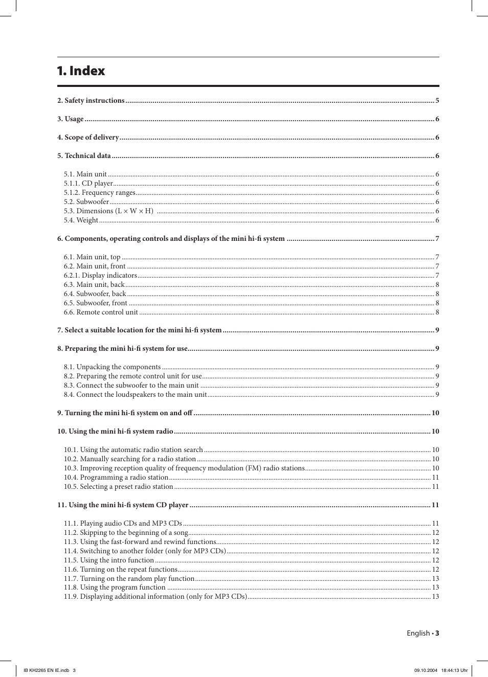 Index | Kompernass KH 2265 User Manual | Page 3 / 22