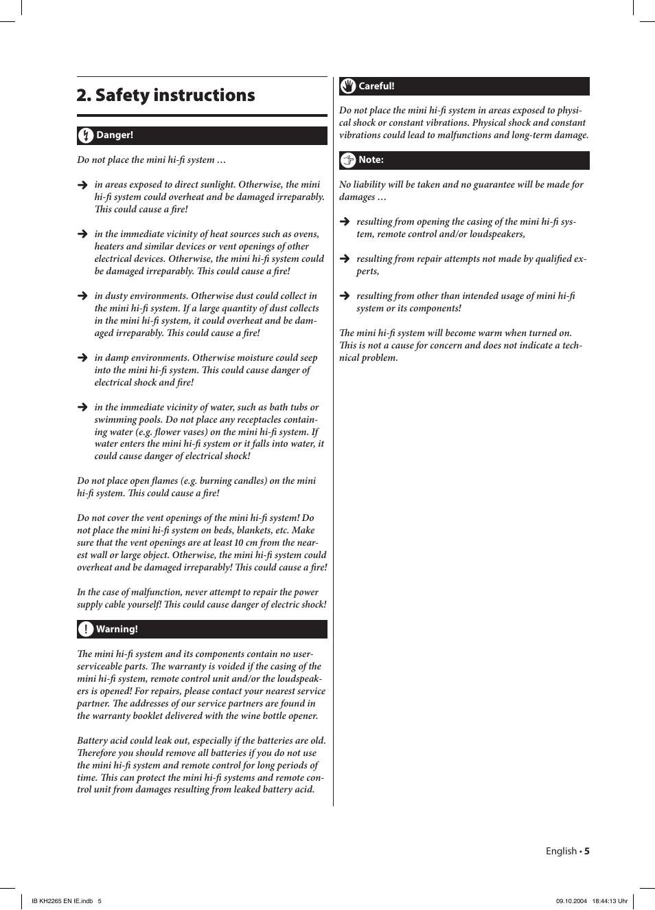 Safety instructions | Kompernass KH 2265 User Manual | Page 5 / 22