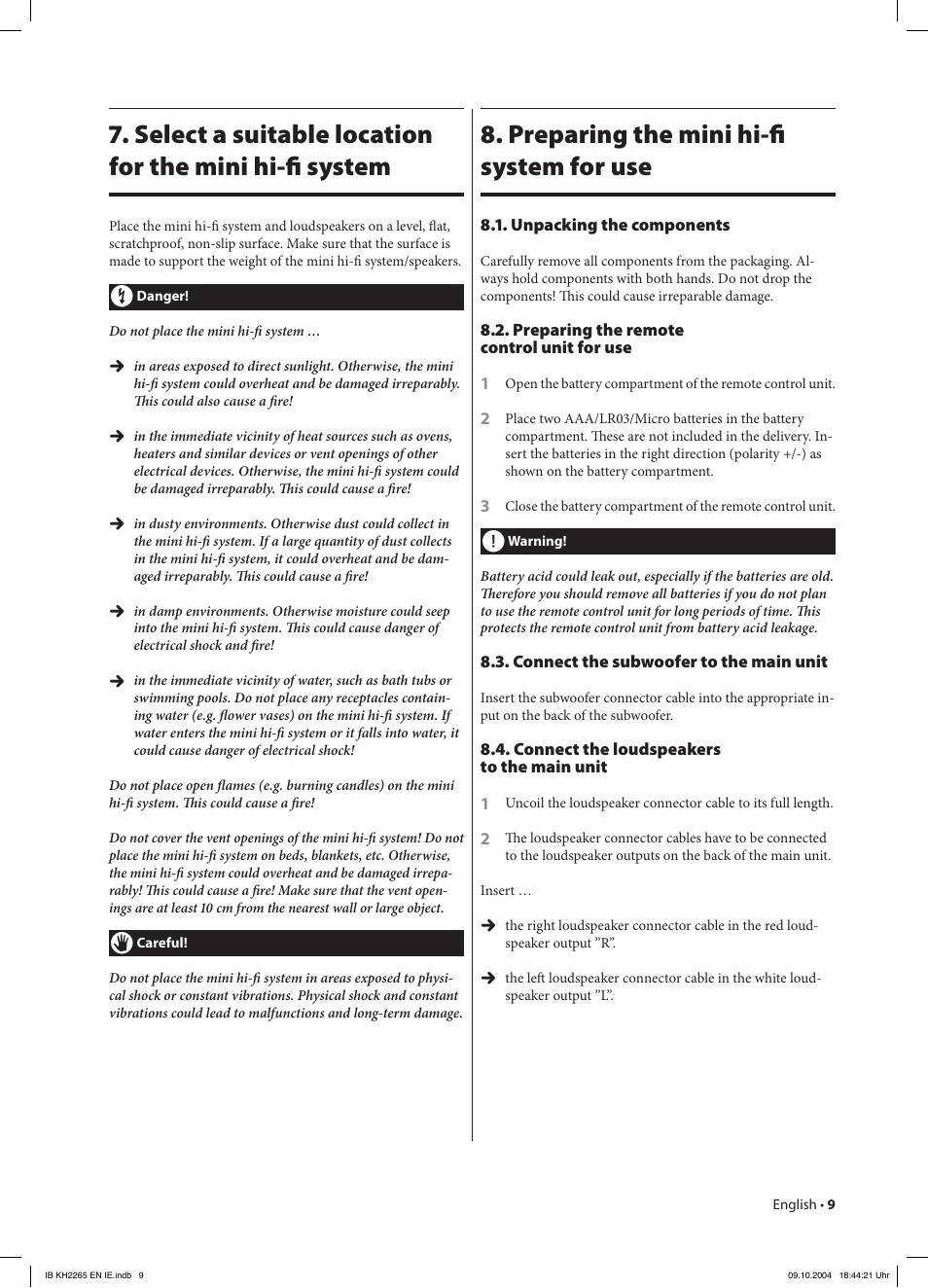 Preparing the mini hi-ﬁ system for use | Kompernass KH 2265 User Manual | Page 9 / 22