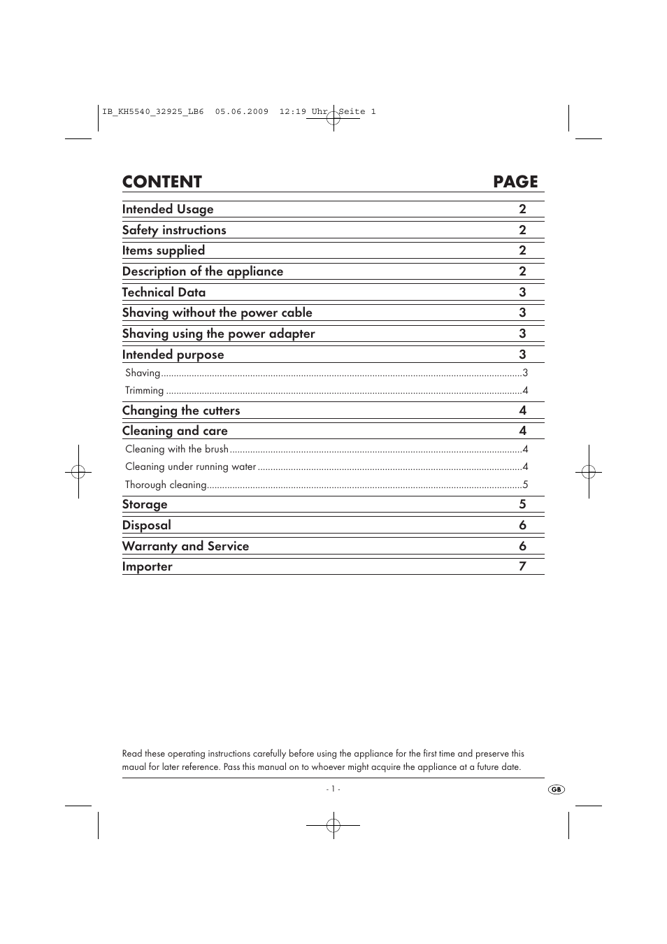 Content page | Kompernass KH 5540 User Manual | Page 3 / 9
