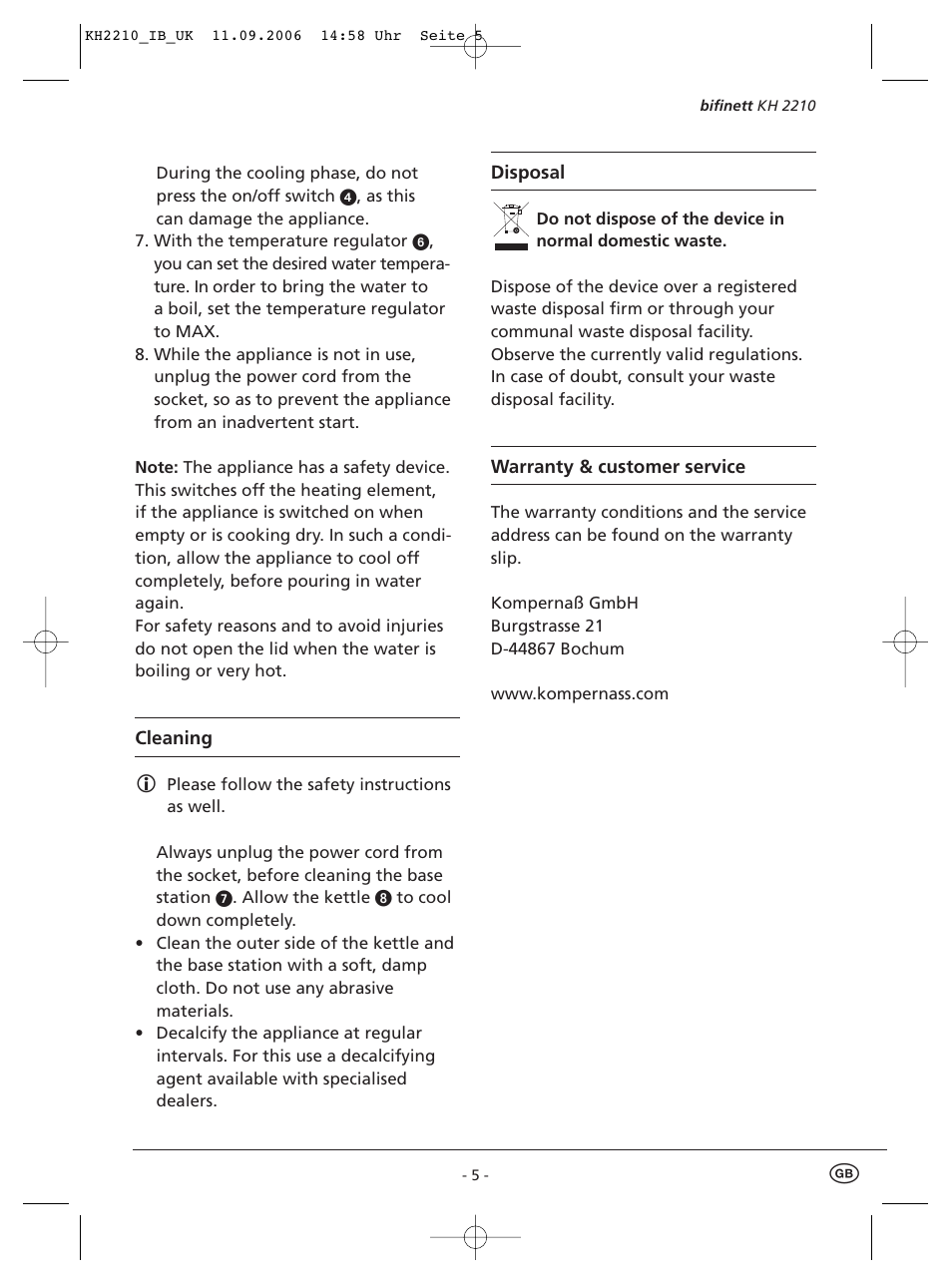 Kompernass KH 2210 User Manual | Page 7 / 7