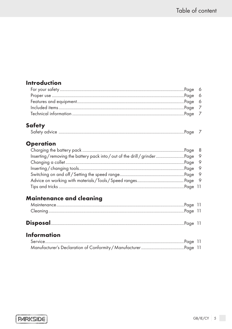 Table of content | Kompernass 6 V User Manual | Page 3 / 10