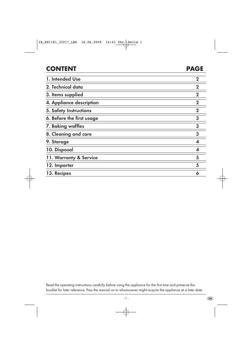 Content page | Kompernass KH1181 User Manual | Page 3 / 10