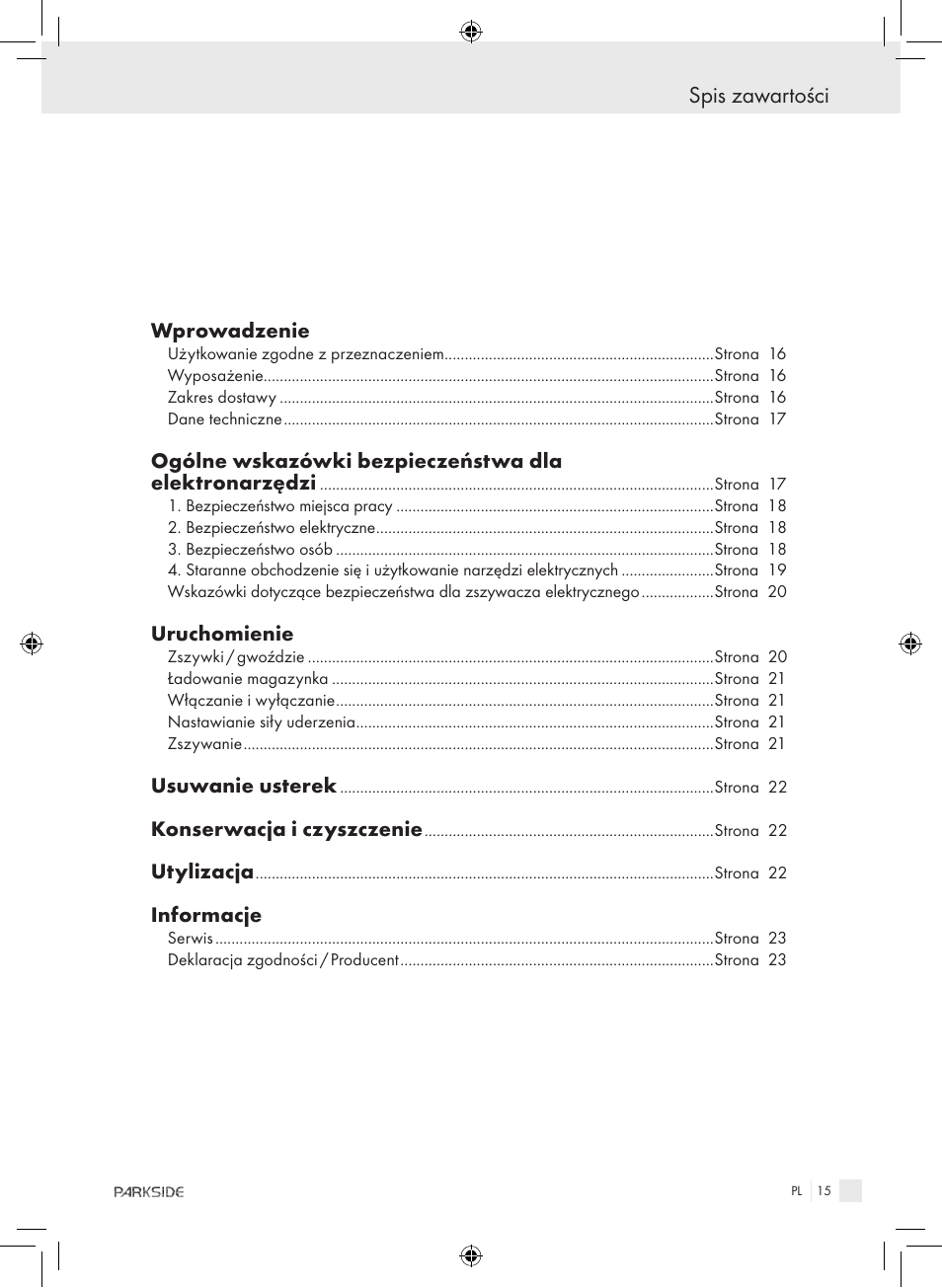 Spis zawartości | Kompernass PET 23 VARIO User Manual | Page 13 / 81