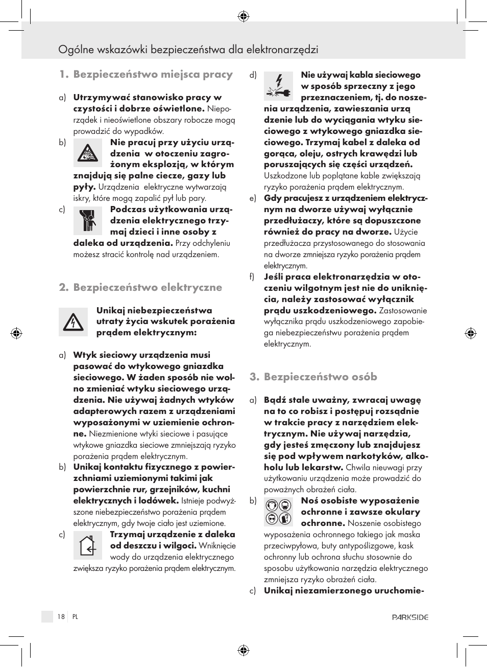 Bezpieczeństwo miejsca pracy, Bezpieczeństwo elektryczne, Bezpieczeństwo osób | Kompernass PET 23 VARIO User Manual | Page 16 / 81