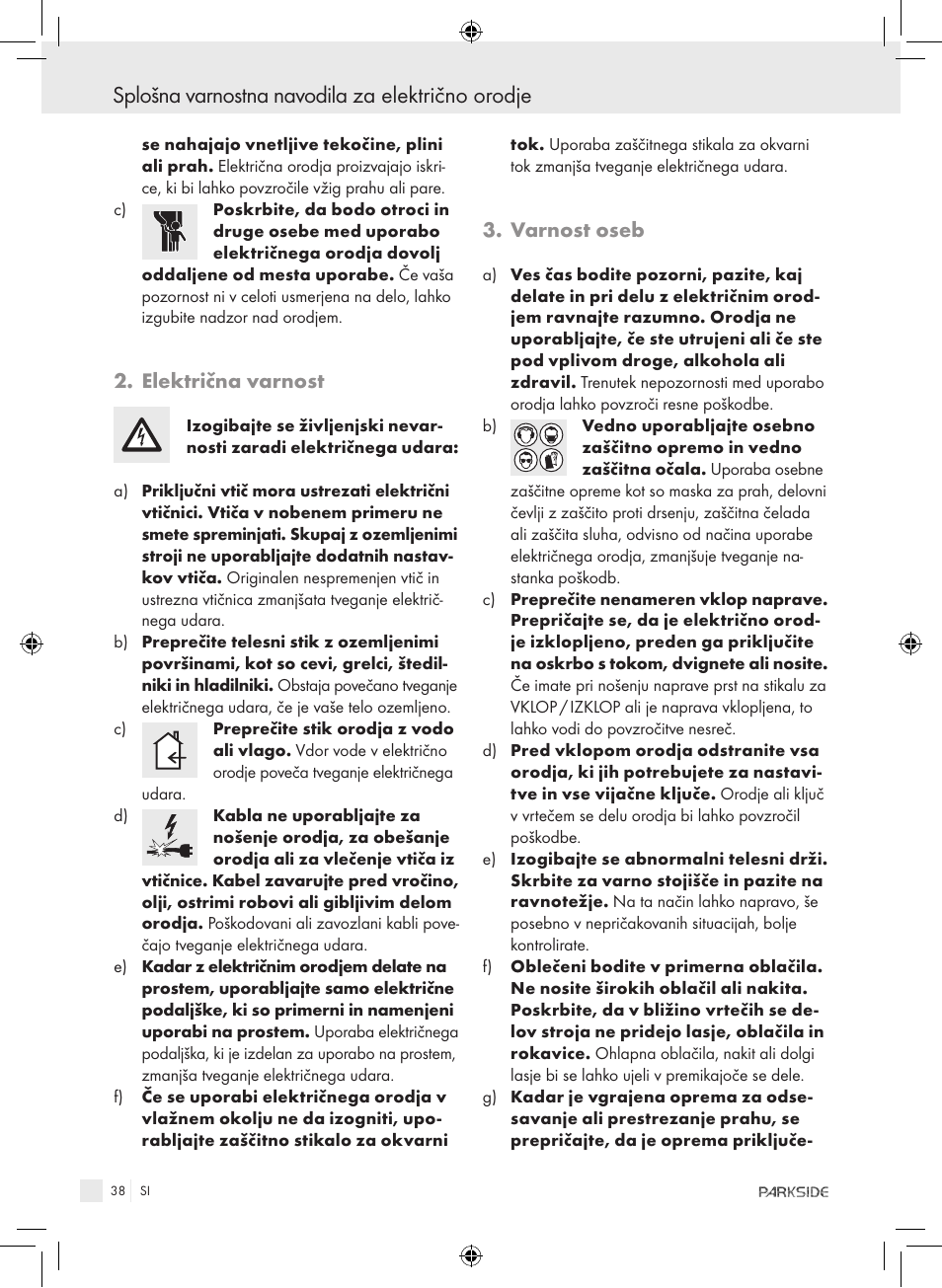 Splošna varnostna navodila za električno orodje, Električna varnost, Varnost oseb | Kompernass PET 23 VARIO User Manual | Page 36 / 81