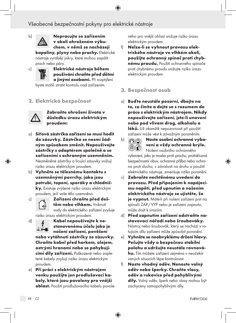 Elektrická bezpečnost, Bezpečnost osob | Kompernass PET 23 VARIO User Manual | Page 46 / 81