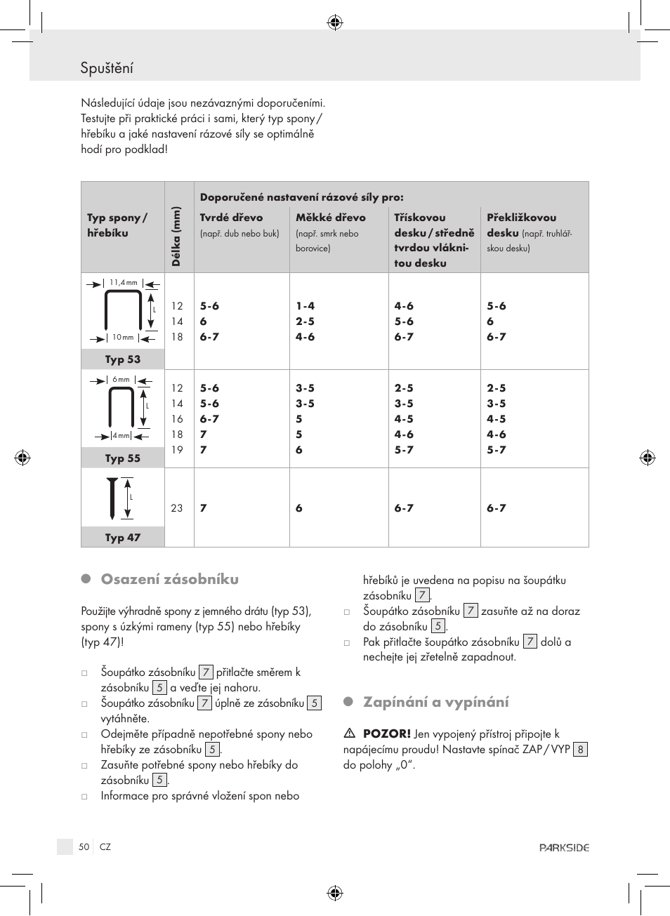 Spuštění, Osazení zásobníku, Zapínání a vypínání | Kompernass PET 23 VARIO User Manual | Page 48 / 81