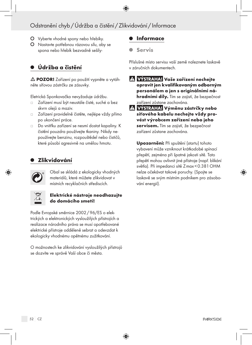Údržba a čistění, Zlikvidování, Informace | Servis | Kompernass PET 23 VARIO User Manual | Page 50 / 81