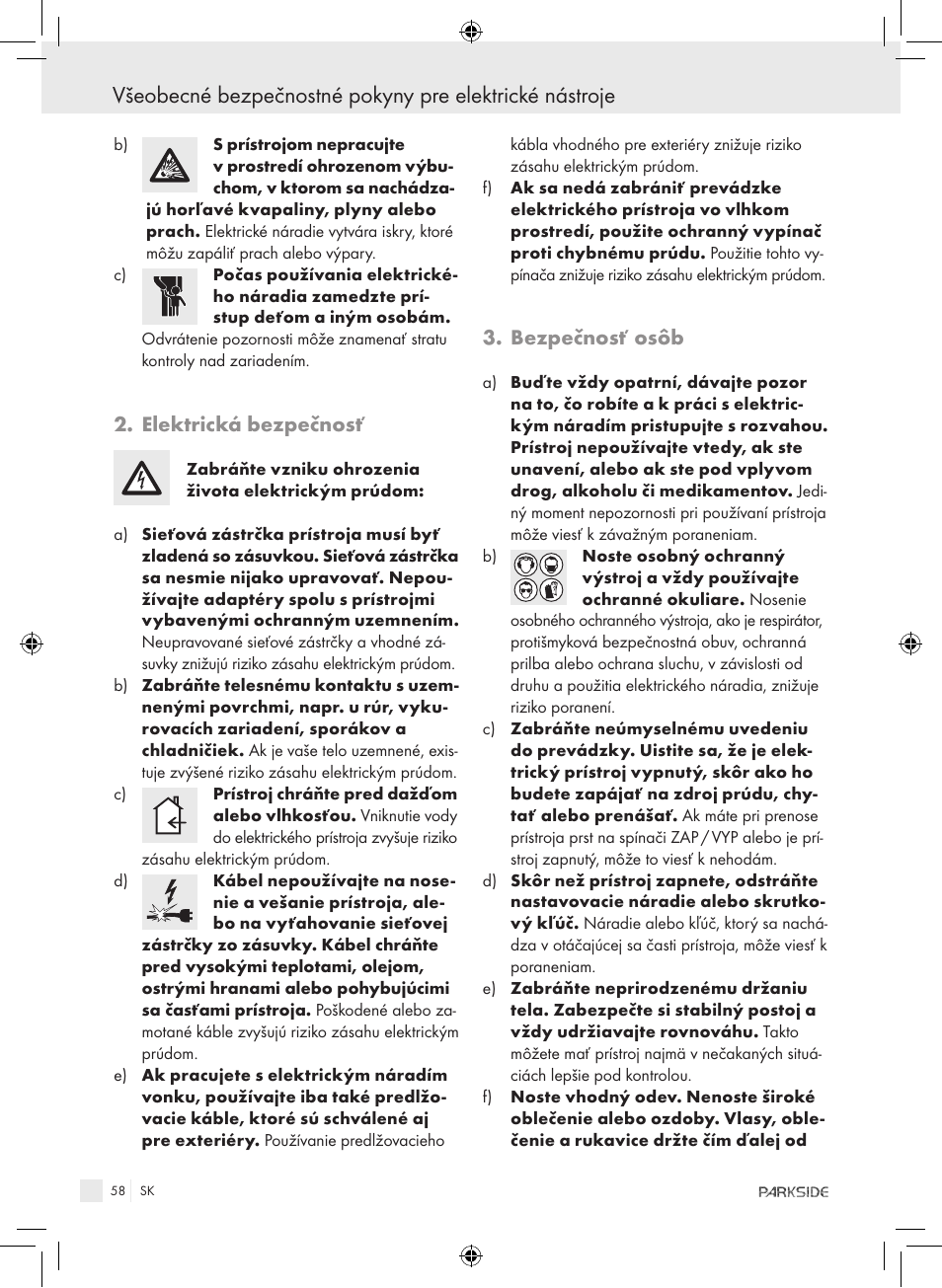 Elektrická bezpečnosť, Bezpečnosť osôb | Kompernass PET 23 VARIO User Manual | Page 56 / 81