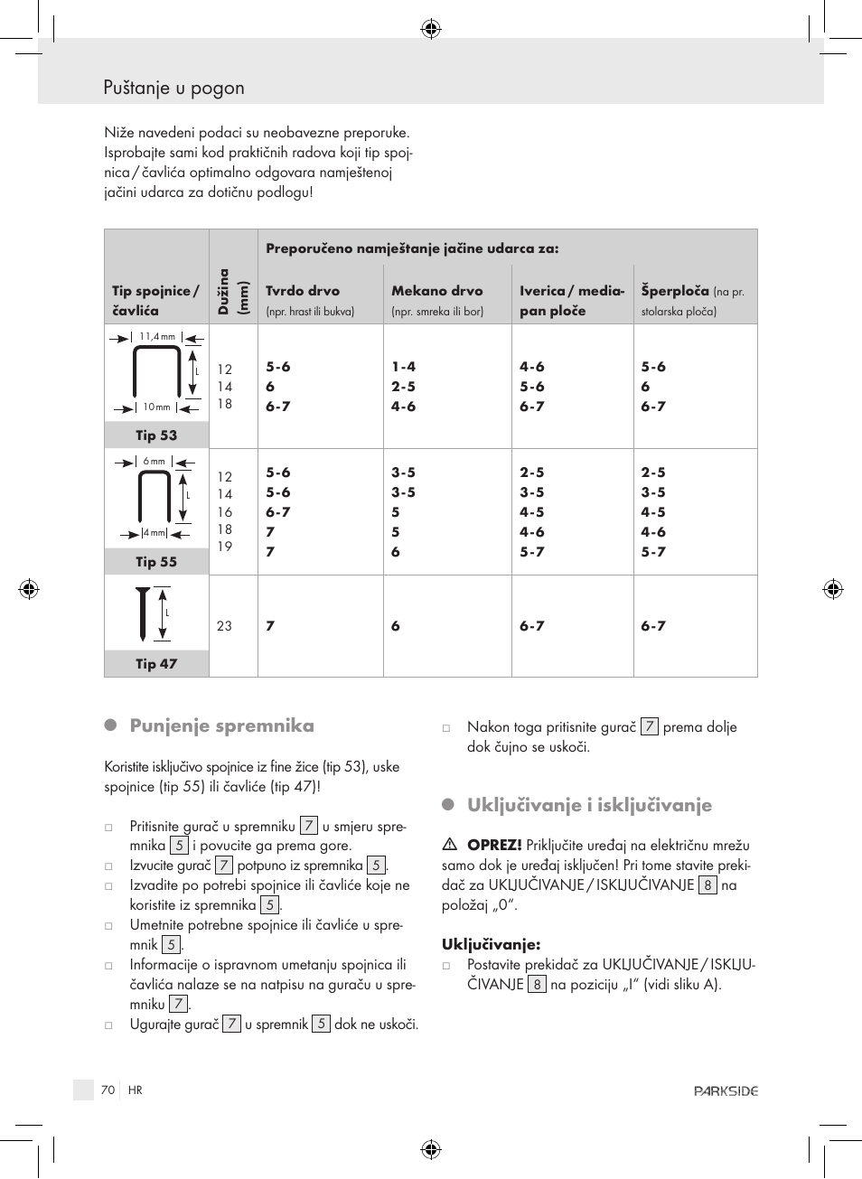 Puštanje u pogon, Punjenje spremnika, Uključivanje i isključivanje | Kompernass PET 23 VARIO User Manual | Page 68 / 81