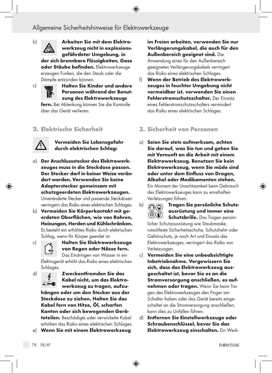 Elektrische sicherheit, Sicherheit von personen | Kompernass PET 23 VARIO User Manual | Page 76 / 81