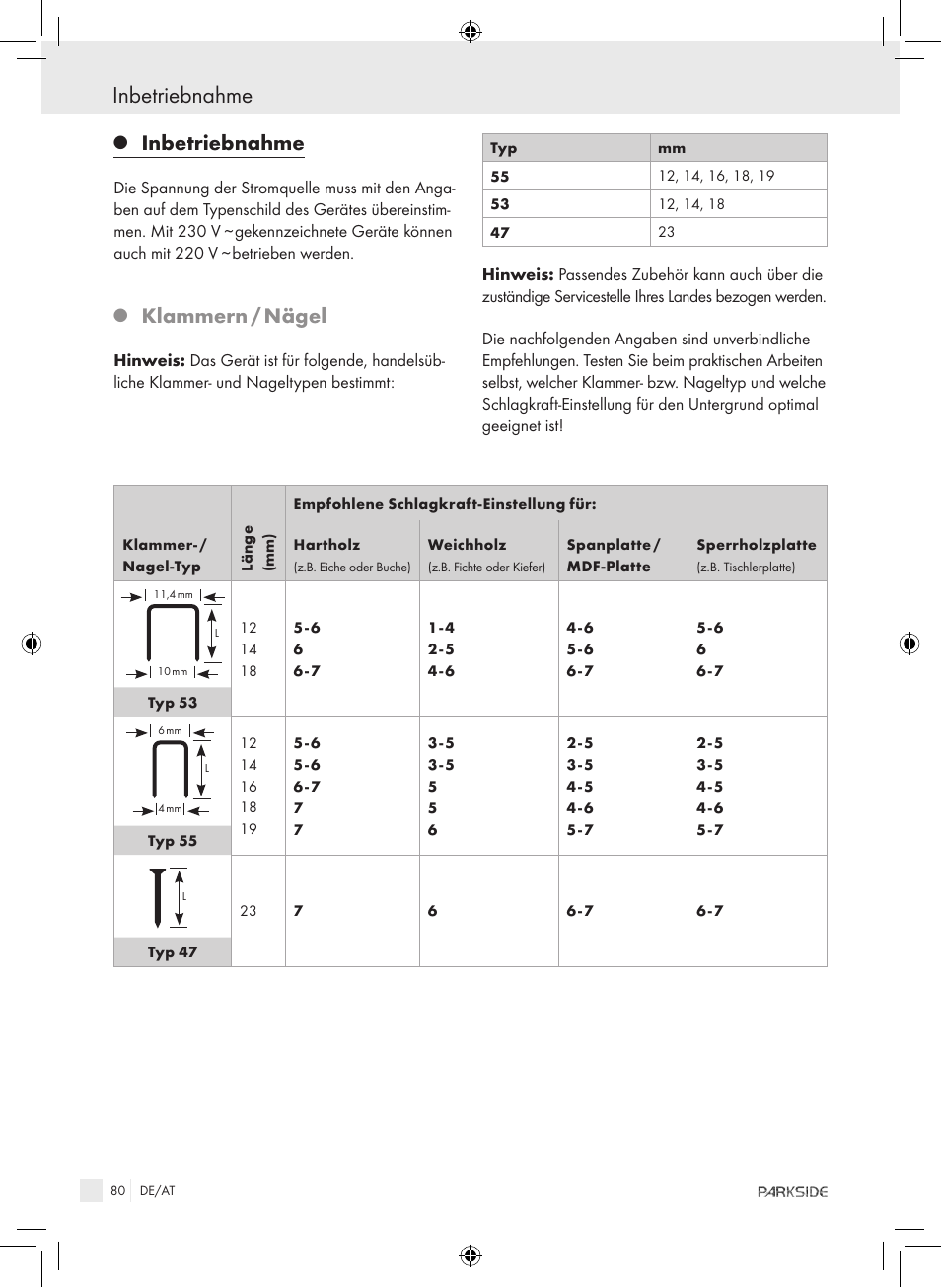 Inbetriebnahme, Klammern / nägel | Kompernass PET 23 VARIO User Manual | Page 78 / 81