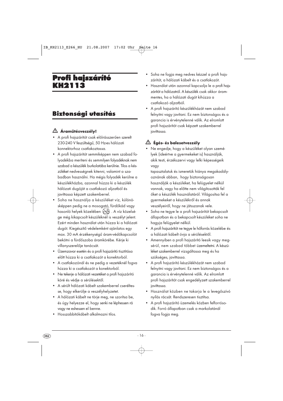 Biztonsági utasítás | Kompernass KH 1149 User Manual | Page 16 / 50