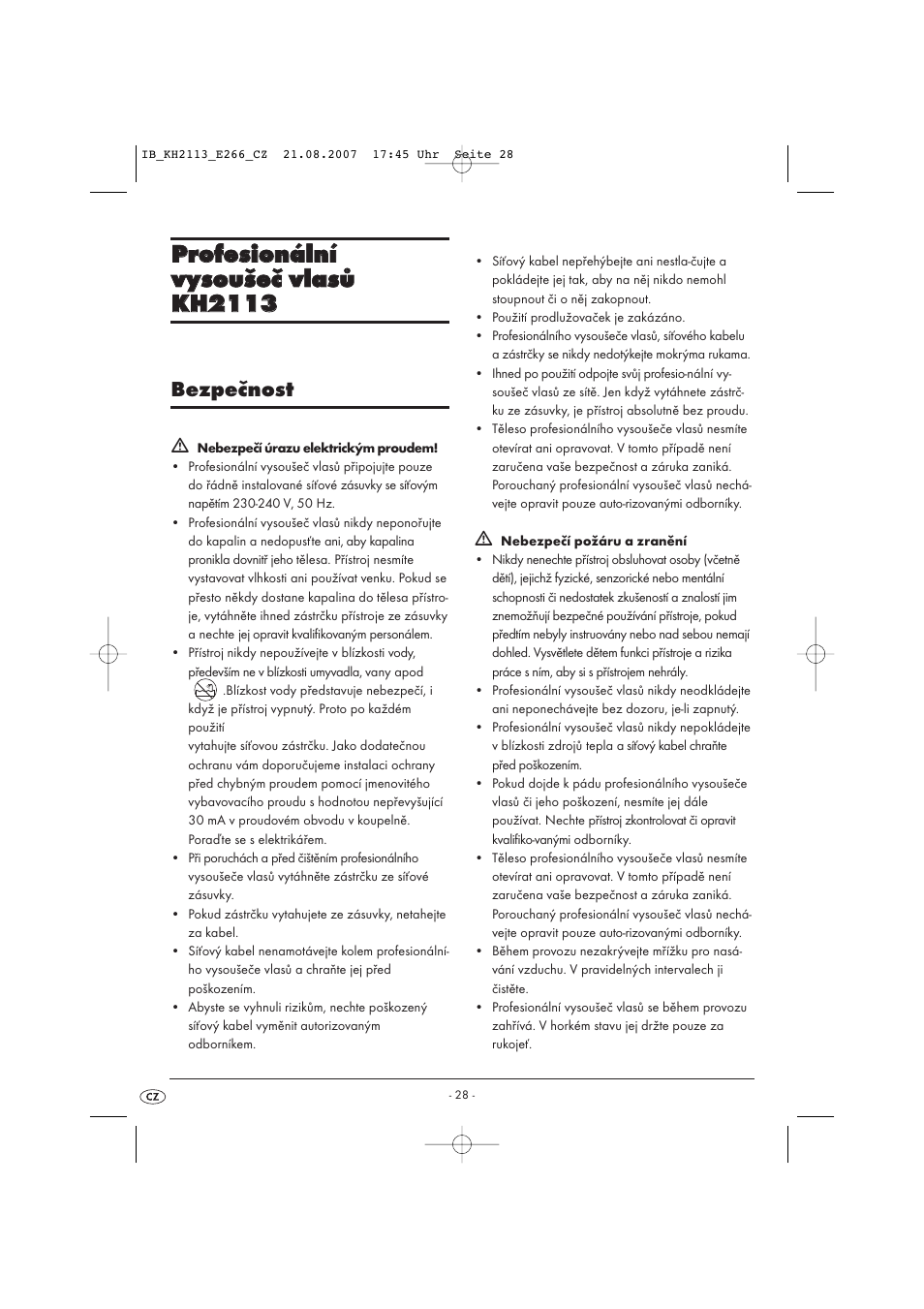Bezpečnost | Kompernass KH 1149 User Manual | Page 28 / 50