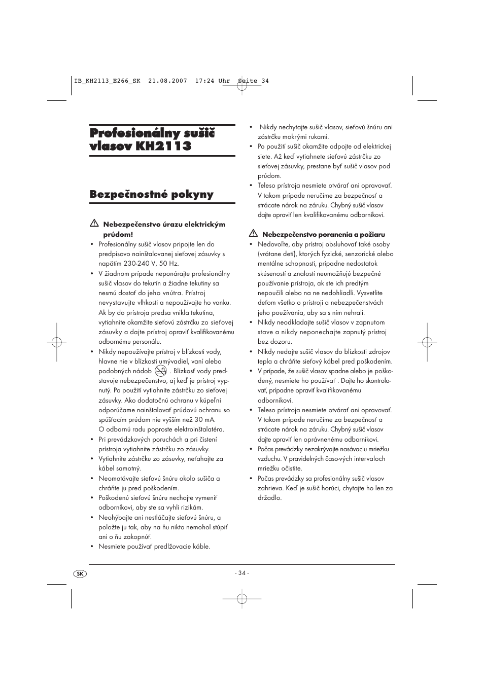 Bezpečnostné pokyny | Kompernass KH 1149 User Manual | Page 34 / 50