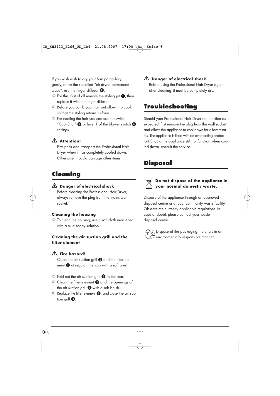 Cleaning, Troubleshooting, Disposal | Kompernass KH 1149 User Manual | Page 6 / 50