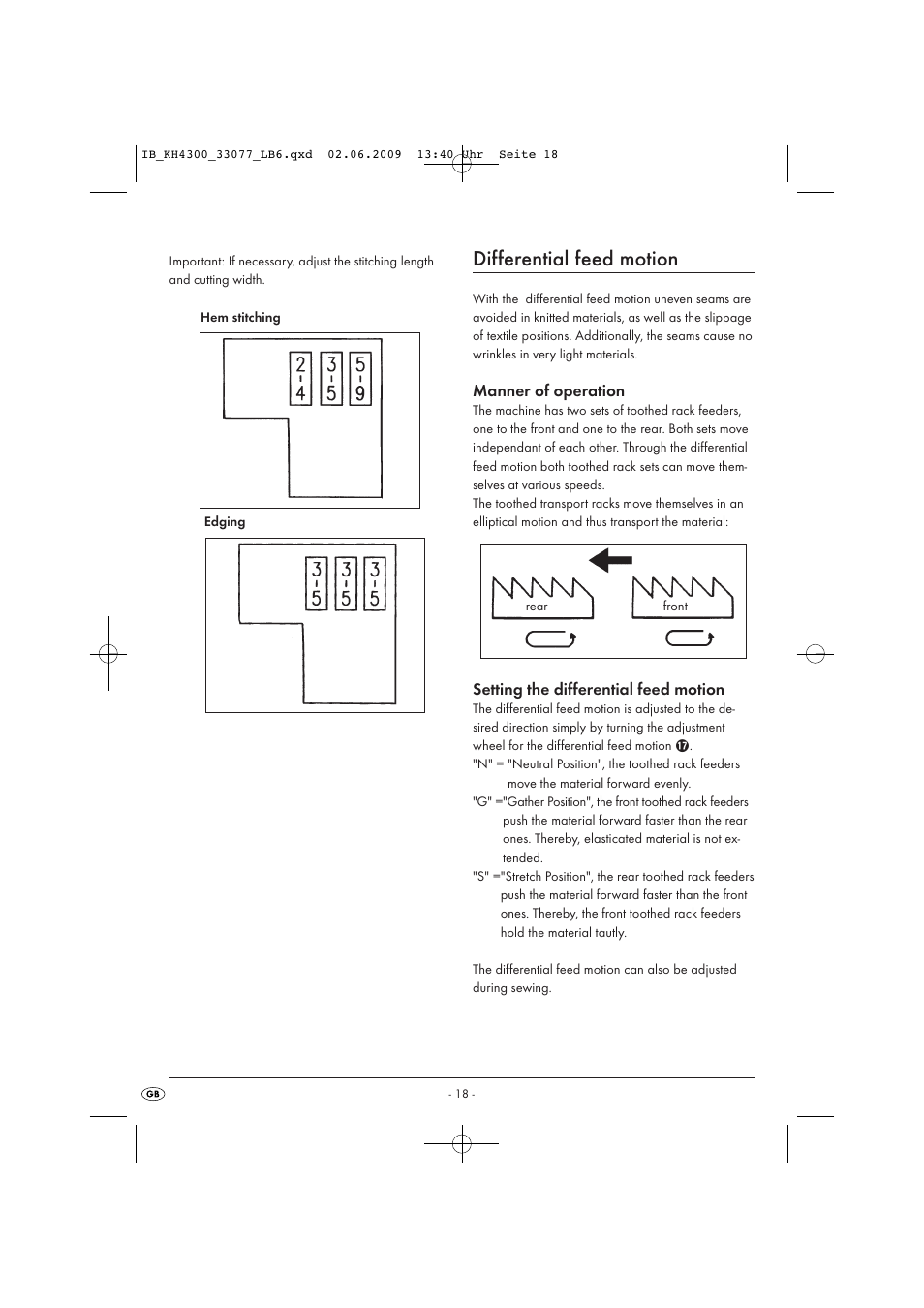 Differential feed motion | Kompernass KH 4300 User Manual | Page 20 / 24