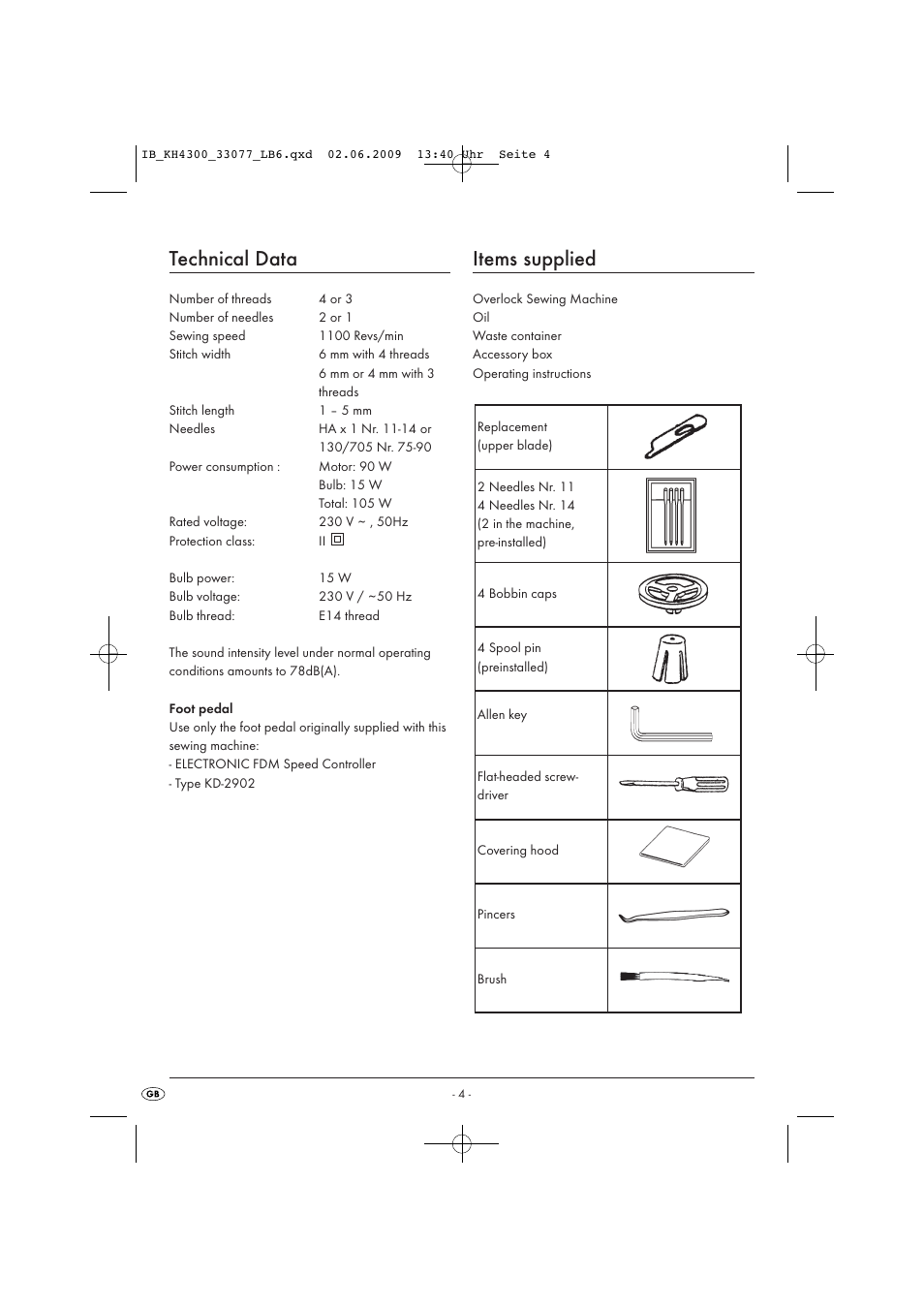 Technical data, Items supplied | Kompernass KH 4300 User Manual | Page 6 / 24