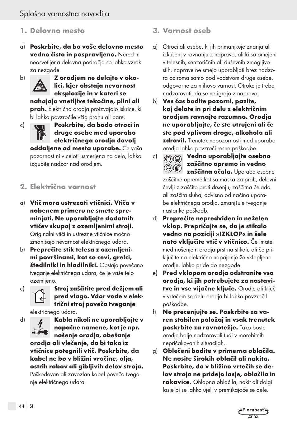 Splošna varnostna navodila, Delovno mesto, Električna varnost | Varnost oseb | Kompernass FSM R1 User Manual | Page 42 / 90