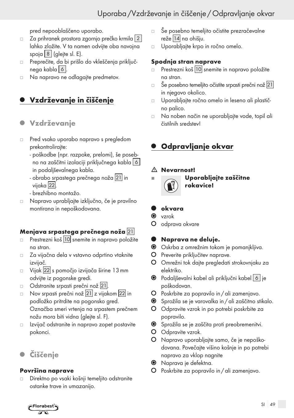 Vzdrževanje in čiščenje, Vzdrževanje, Čiščenje | Odpravljanje okvar | Kompernass FSM R1 User Manual | Page 47 / 90