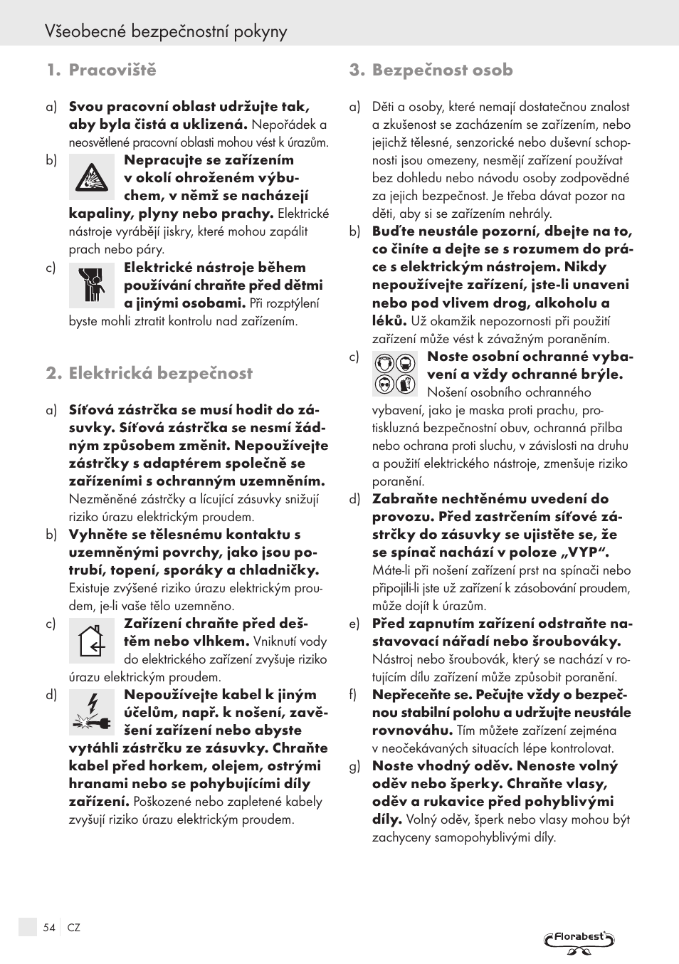 Všeobecné bezpečnostní pokyny, Pracoviště, Elektrická bezpečnost | Bezpečnost osob | Kompernass FSM R1 User Manual | Page 52 / 90